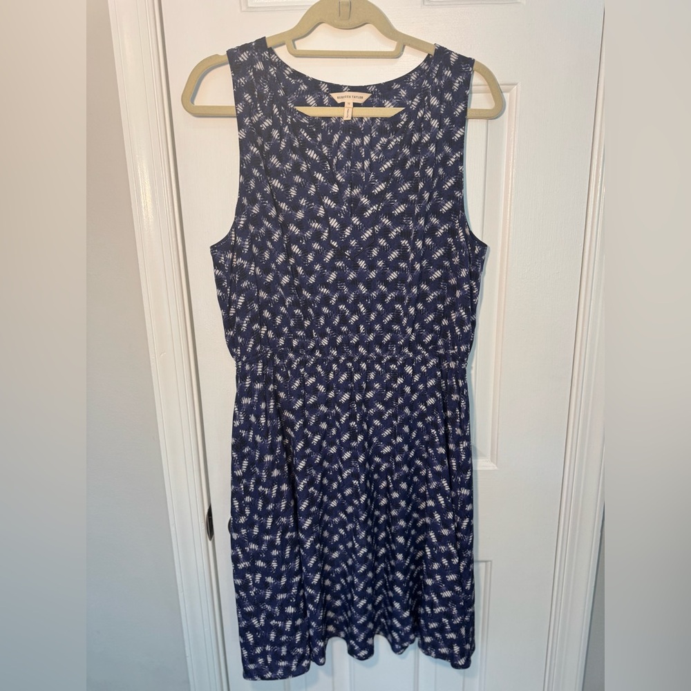 Rebecca Taylor Silk Navy Blue Patterned Sleeveless Dress